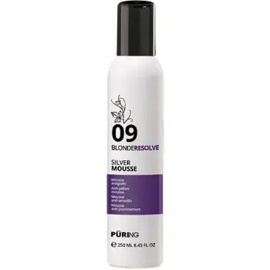 Puring 09 BlondeResolve Silver Mousse - Be skalavimo neutralizuojanti puta šviesiems, pilkiems ir balintiems plaukams 250 ml