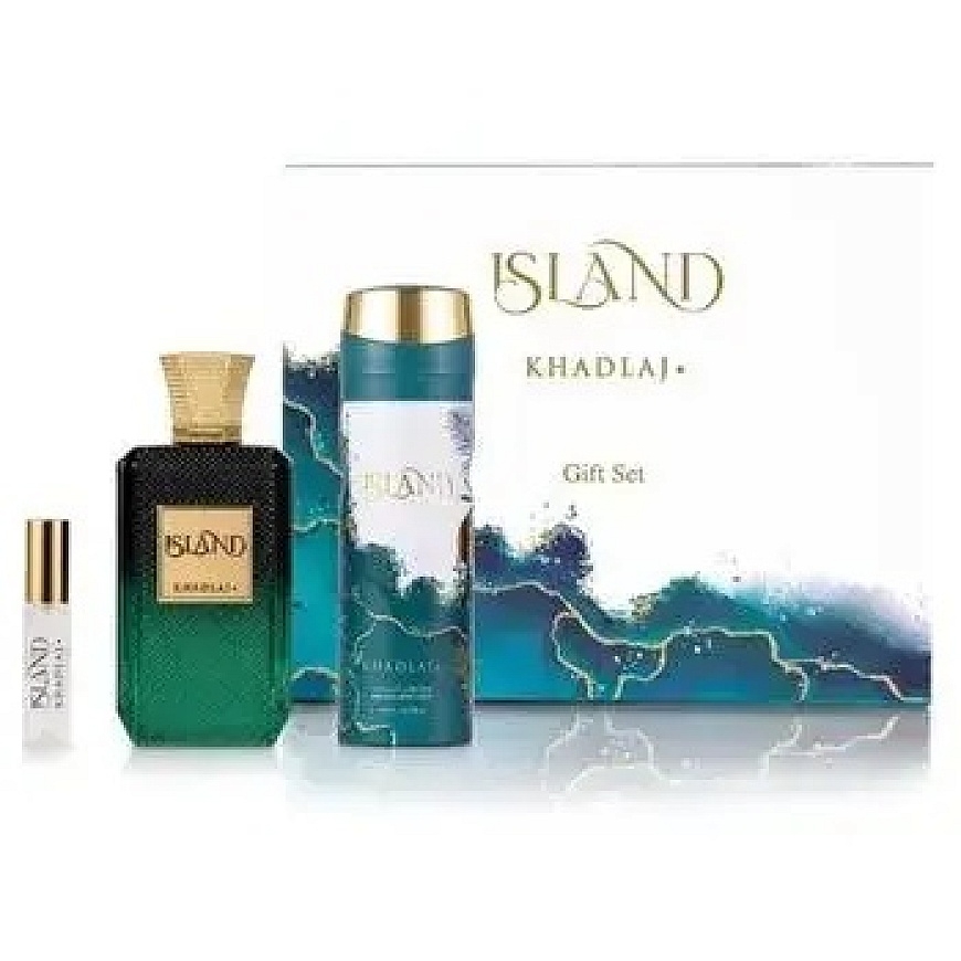 Khadlaj Island Lahjasetti Extrait de Parfum 100 ml, minikoko 8 ml ja deospray 200 ml