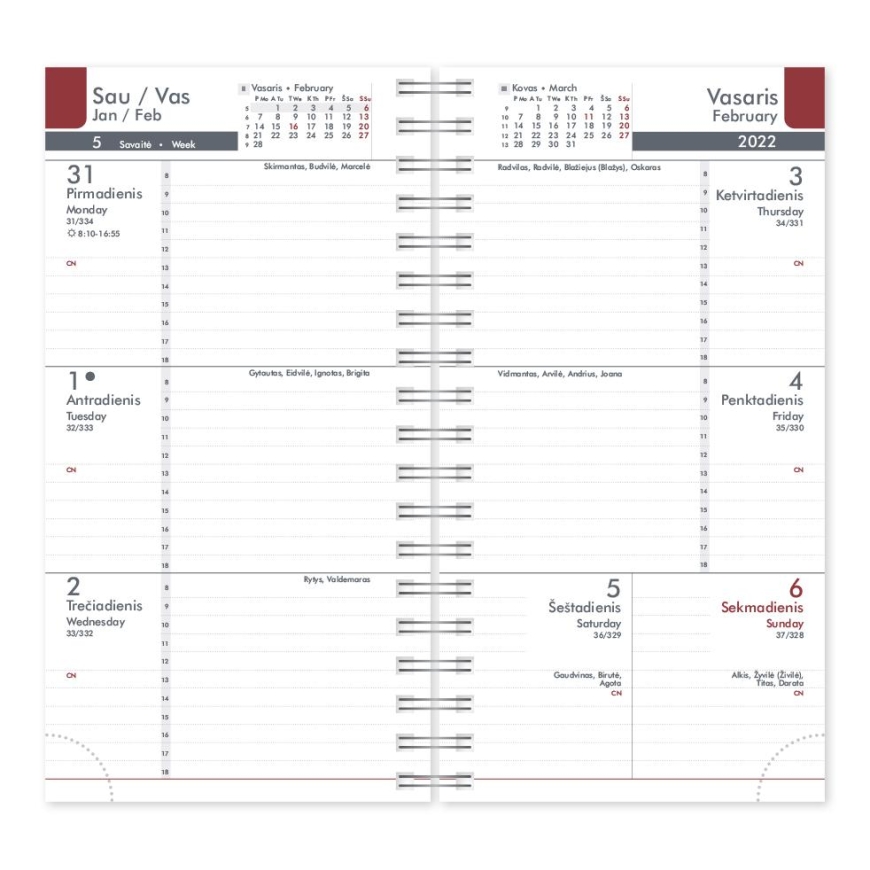 Timer Calendar MIDI Spirex 2027, 100 x 170 mm, PU, cherry – 2