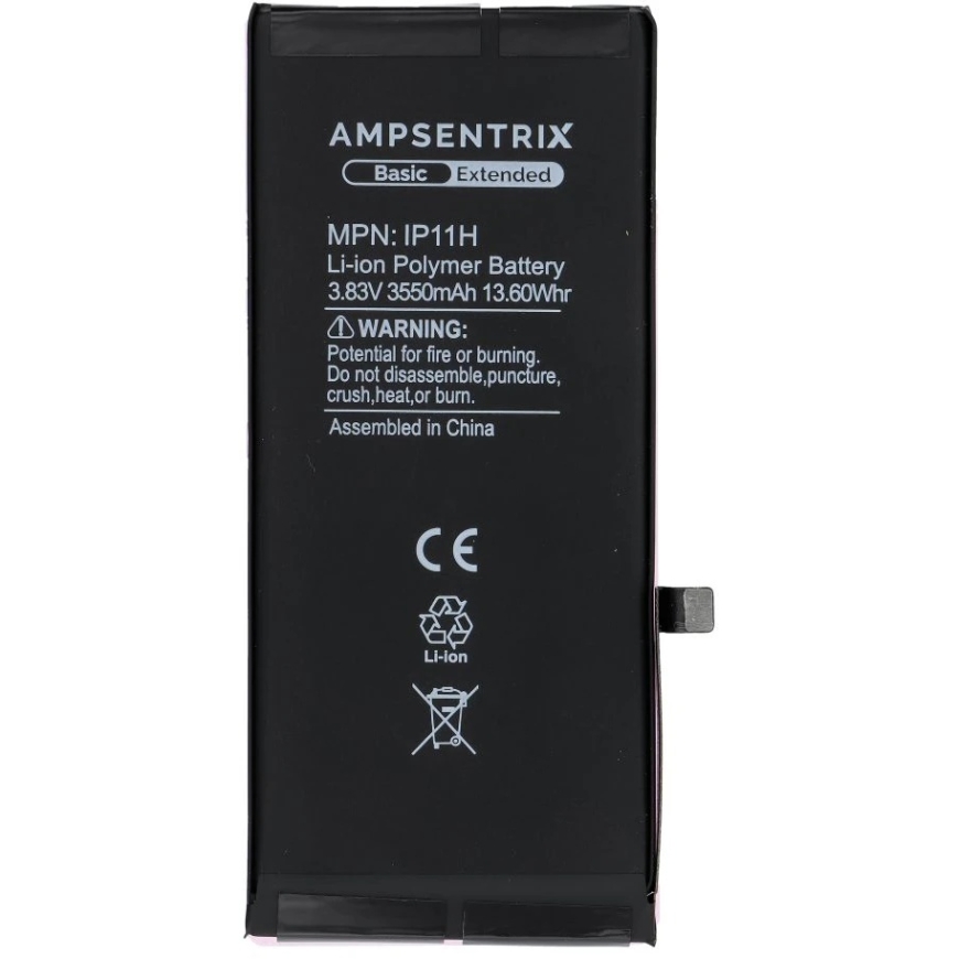 Oem AmpSentrix Basic -akku iPhone 11:lle (suuri kapasiteetti 3550 mAh) – 3
