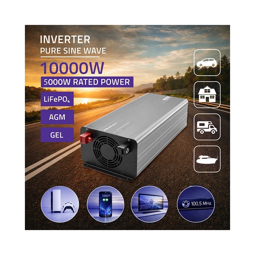 Qoltec puhdas sinimuotoaalto | 24V:sta 230V:een | 5000/10000W – 4