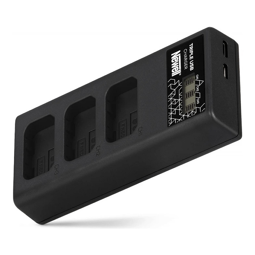 Baterijų Įkroviklis - Newell CD-USB-C Trijų Baterijų Įkroviklis Sony NP-FW50 Baterijoms, USB-C, Micro USB, Juodas – 2