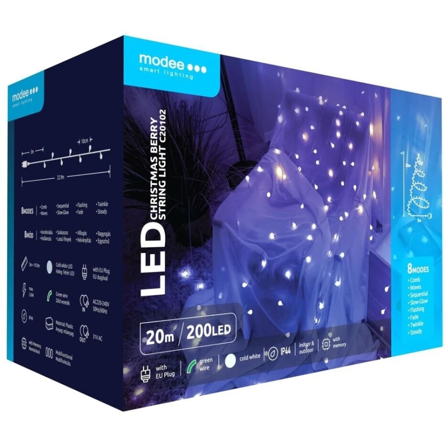 LED šviesos girlianda - Modee ML-C20102 20 m 200 LED šaltai balta