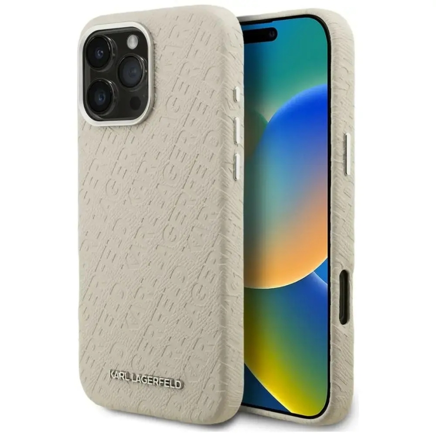 Karl Lagerfeld FW Stamped Karl чехол с поддержкой MagSafe для телефона iPhone 16 Pro Max бежевый