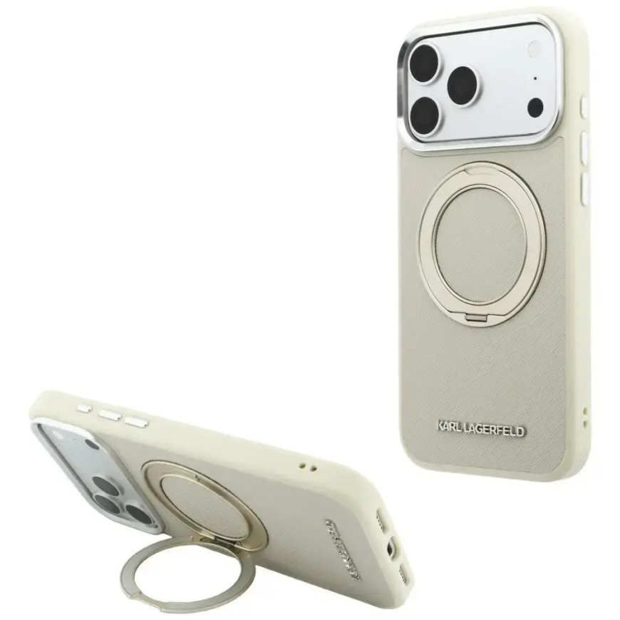 Karl Lagerfeld Ring Stand 360 Saffiano Classic Logo - puhelimen suojakotelo telineellä ja MagSafe-tuella iPhone 18 Pro Max | iPh