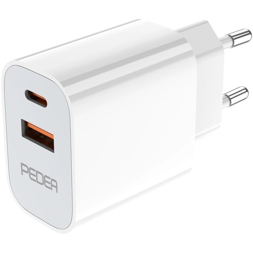 PEDEA Путевой зарядник Dual 20W PD 3.0 PPS для USB-C/USB-A, белый