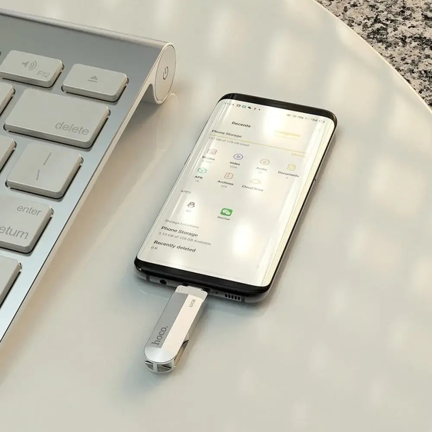 Pendrive 64GB USB 3.0 (USB A + USB C) Hoco UD10 sudrabs – 4