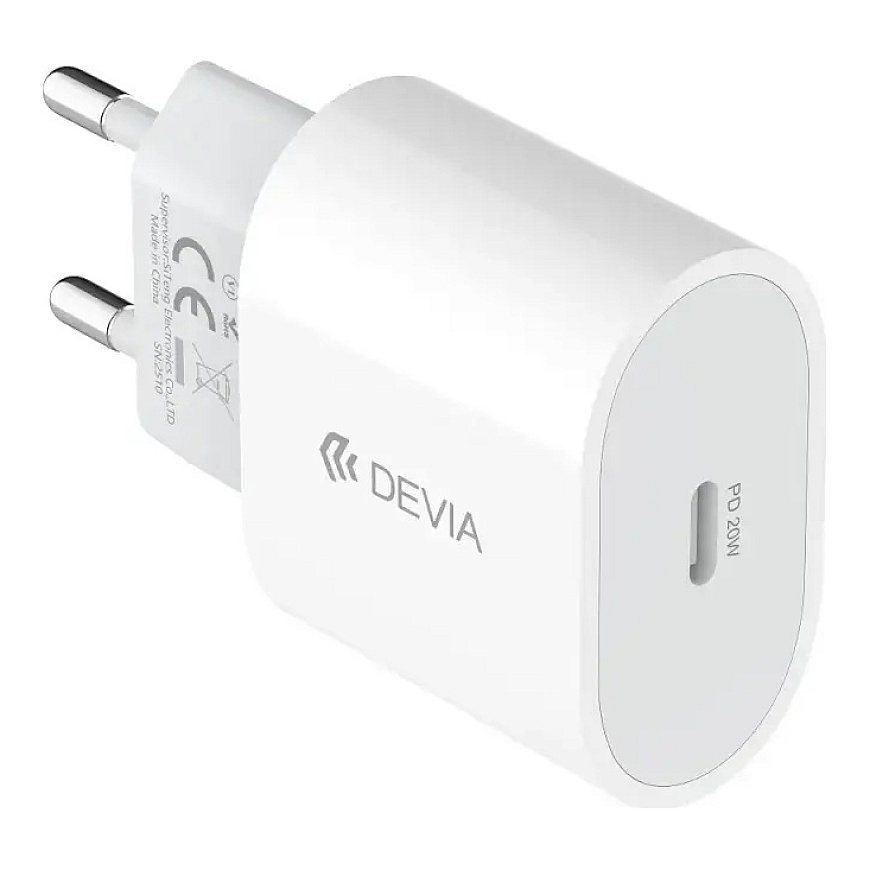 Devia Rocket kelioninis įkroviklis | 20W | PD, QC | USB-C | baltas