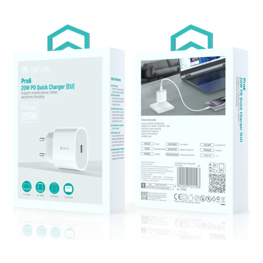 Devia Rocket reisilaadija | 20W | PD, QC | USB-C | valge – 2