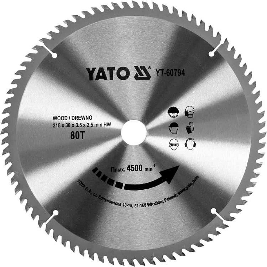 Yato Puuporanterä 315x80Tx30, puulle, vanerille, muoville, volframikarbide kärjillä
