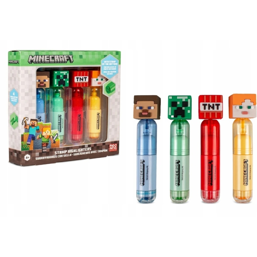 KIDS VAIKAMS Minecraft žymekliai + antspaudai rinkinys 4 vnt. Creeper TNT Alex Steve / Mc00058 (SB11936) – 4