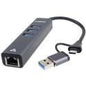 „PremiumCord“ USB-C kuni USB-A gigabiti 10/100/1000 Mbps jagaja + 3 USB 3.2 porti „PremiumCord“ USB-C kuni USB-A gigabiti 10/100/1000 Mbps jagaja + 3 USB 3.2 porti