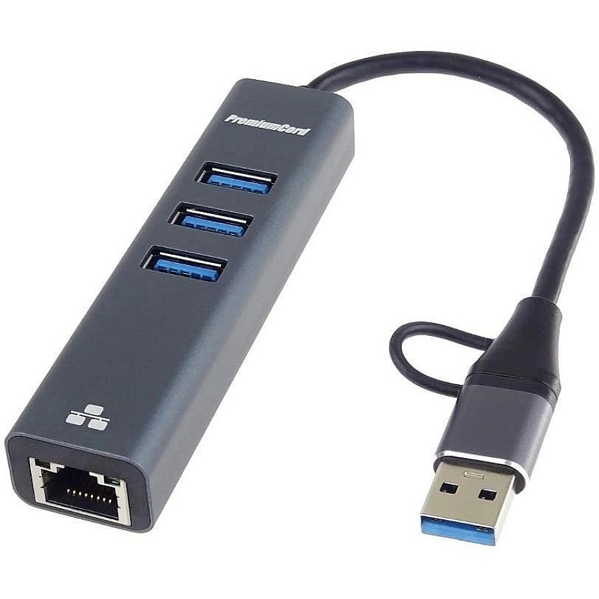 "PremiumCord" USB-C to USB-A Gigabit 10/100/1000 Mbps Hub + 3 USB 3.2 Ports – 2