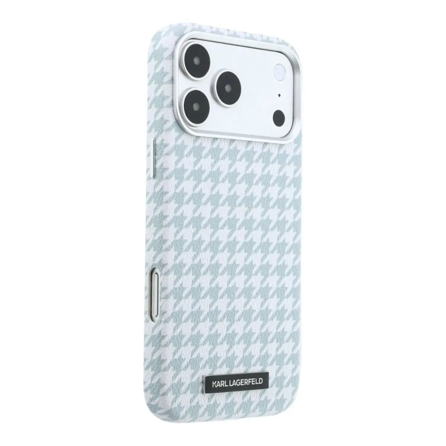 Karl Lagerfeld PU Houndstooth Resin Plate phone case with MagSafe support for iPhone 17 Pro Max blue – 3