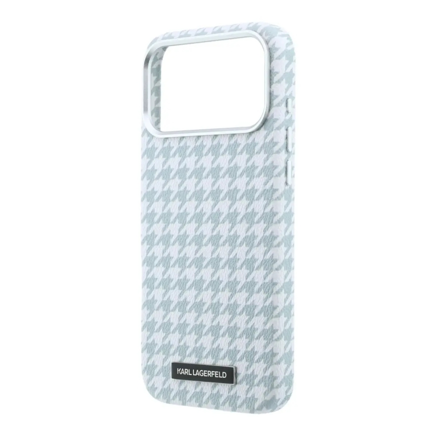 Karl Lagerfeld PU Houndstooth Resin Plate phone case with MagSafe support for iPhone 17 Pro Max blue – 4
