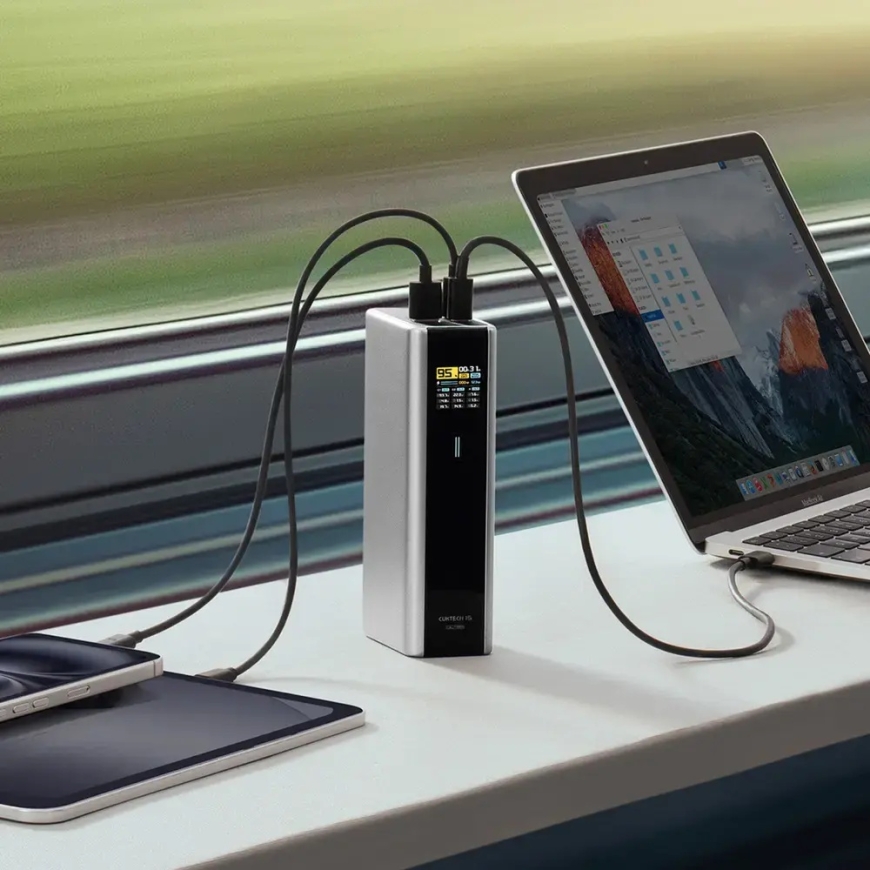 Cuktech CKPB200UGLGR Power Bank | 20 000 mAh | 210W | USB-C, USB-A | harmaa – 4