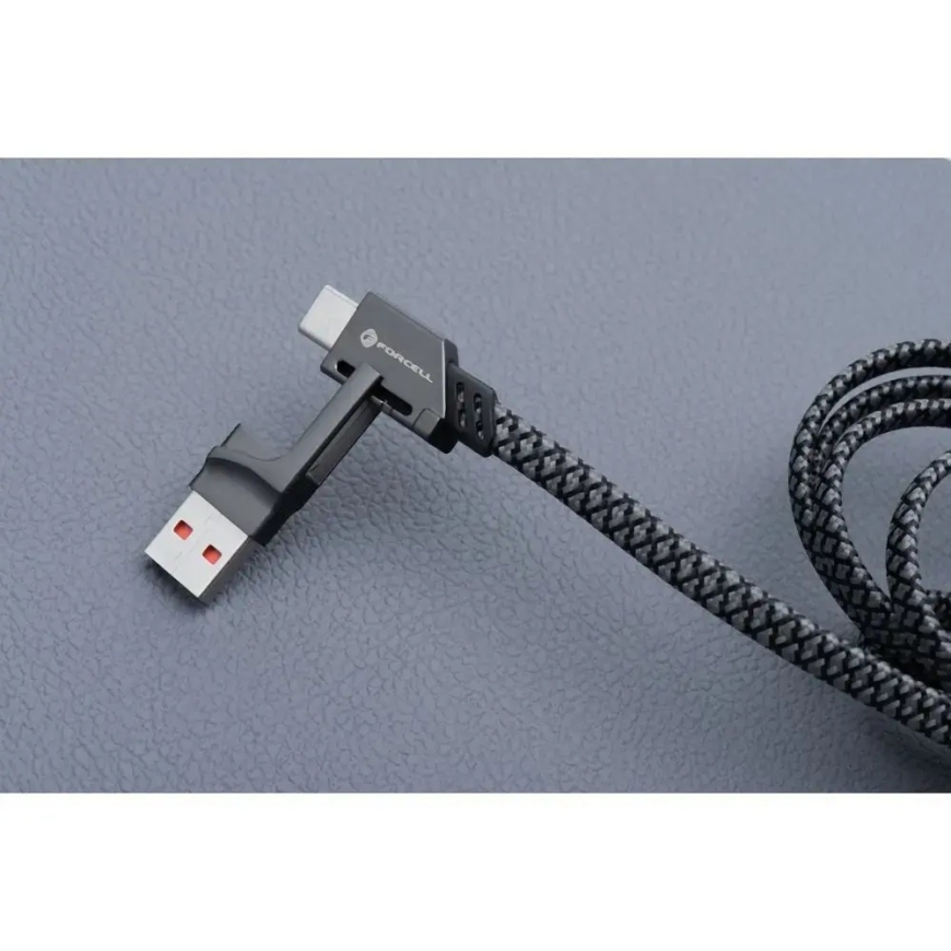 Forcell F-Energy C241 4-in-1 datu pārraides un uzlādes vads | USB-C uz USB-A, USB-C, Lightning | QC, PD | 60W | 1m | sudraba krā – 3
