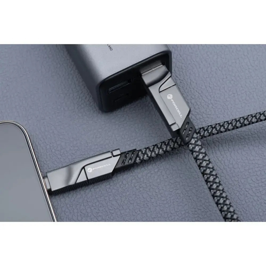 Forcell F-Energy C241 4-in-1 tiedonsiirto- ja latauskaapeli | USB-C - USB-A, USB-C, Lightning | QC, PD | 60W | 1m | hopea – 5