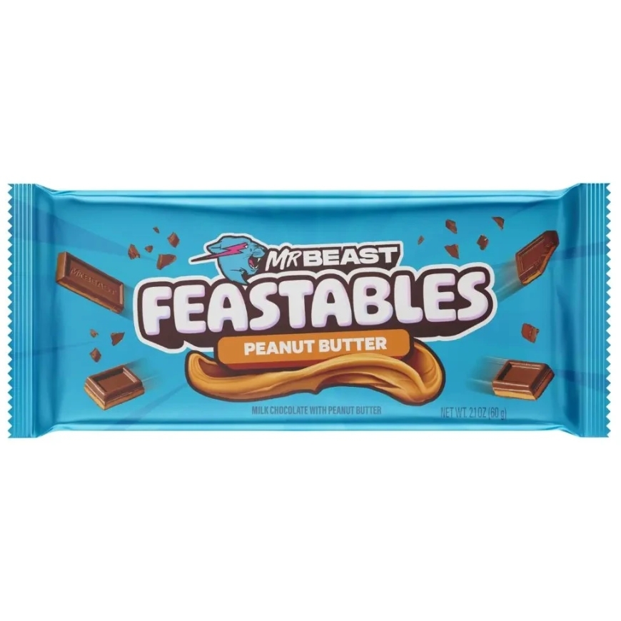 FEASTABLES Piena šokolādes batoniņš ar zemesriekstu sviestu, 60 g – 2