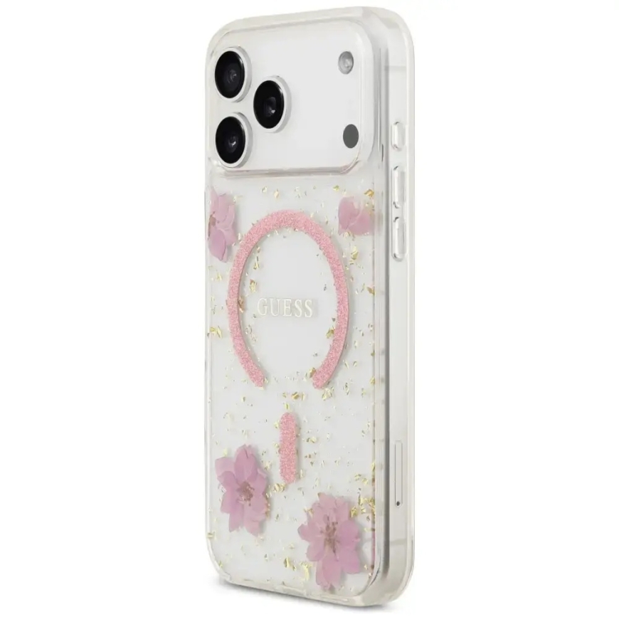 Guess Resin Flowers Glitter MagSafe Case for iPhone 18 Pro Max / 17 Pro Max – Pink – 2