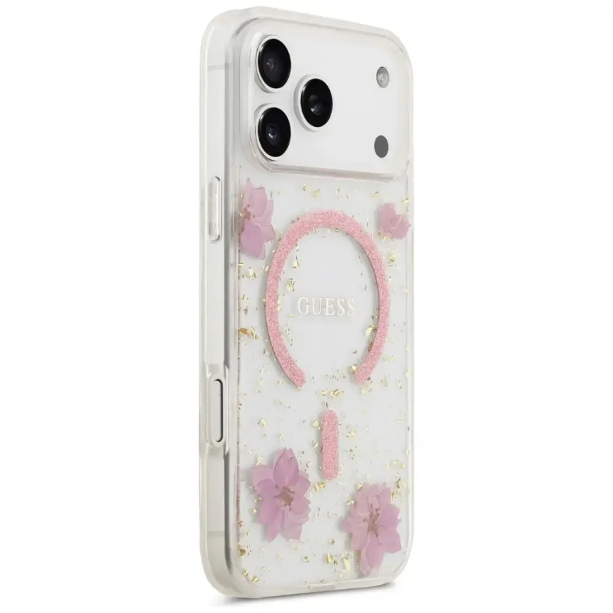 Guess sveķu ziedu mirdzošais MagSafe maciņš iPhone 18 Pro Max / 17 Pro Max – Rozā – 4