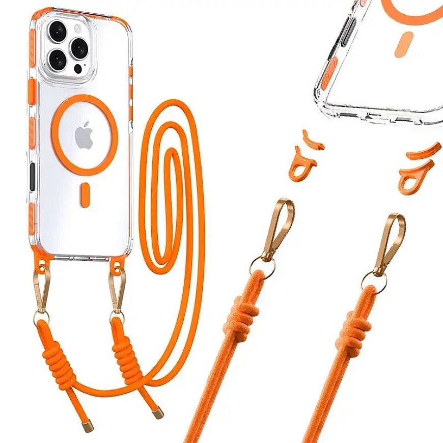Tel Protect Strap Clear telefoni ümbris iPhone 15 oranž