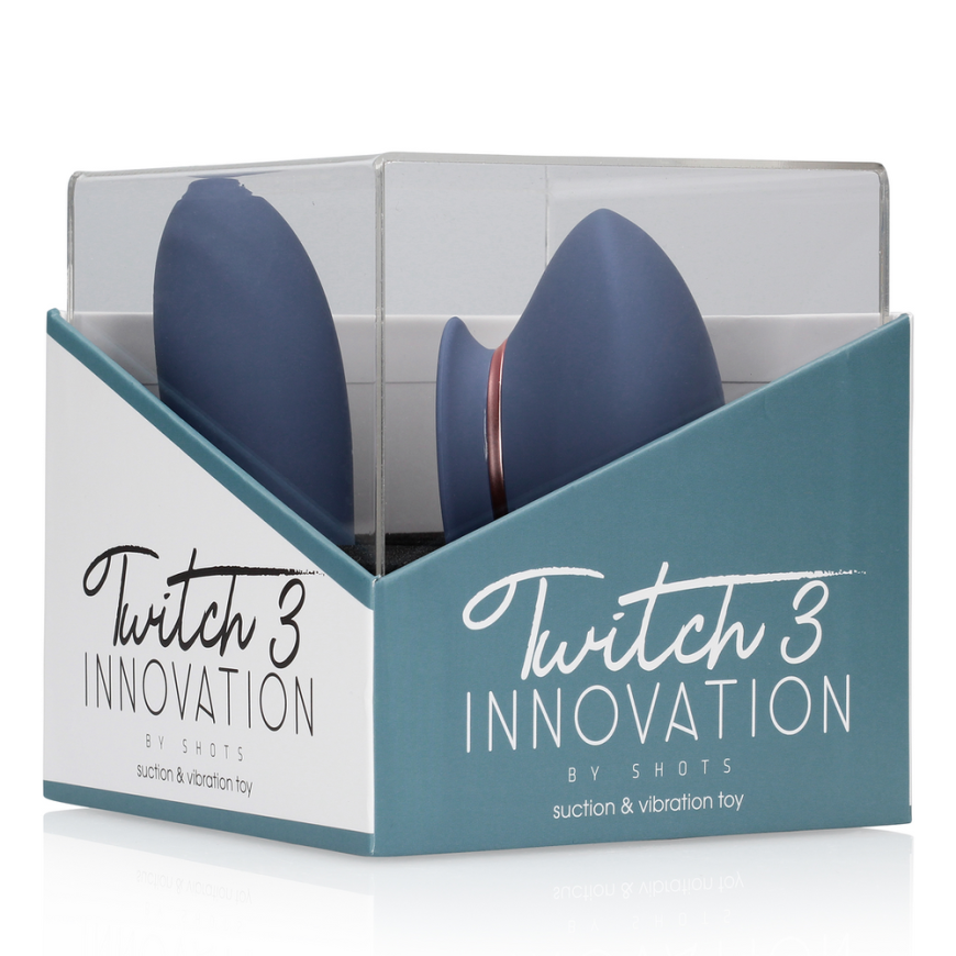 Innovation By Shots Twitch 3 – ladattava vibraattori ja imurointi – silikoni – 10 nopeutta – Sininen/Harmaa – 2