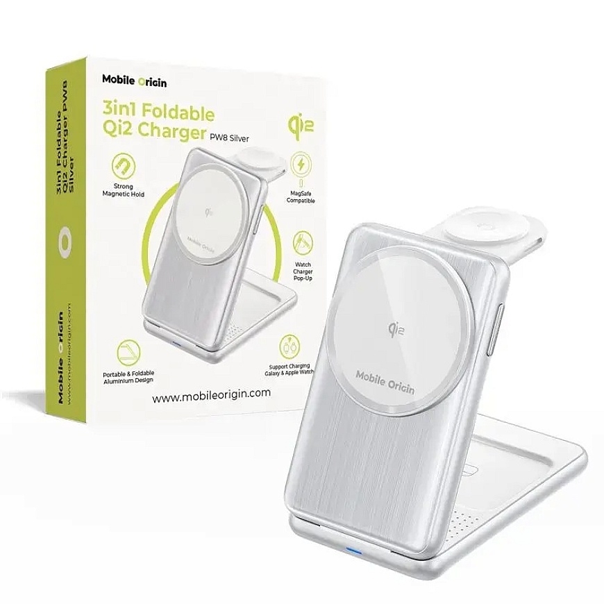Mobile Origin 3in1 Foldable Qi2 Charger PW8, silver