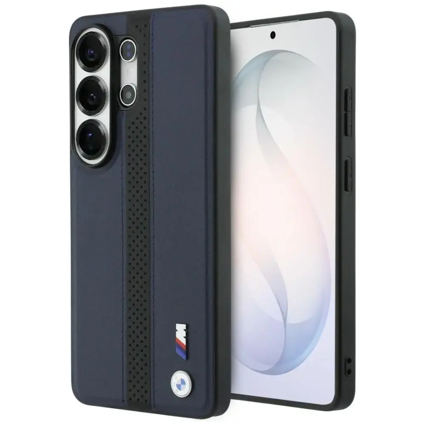 BMW Perforated Stripe Logo telefono dėklas su MagSafe palaikymu Samsung Galaxy S26 Ultra (S948) tamsiai mėlynas
