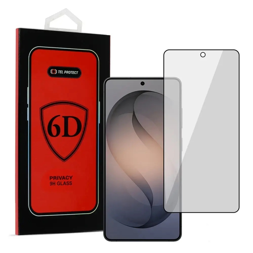Защитное стекло Tel Protect Full Glue 6D Privacy для Galaxy S26 Ultra (эффект приватности) (совместимо со сканером отпечатка под