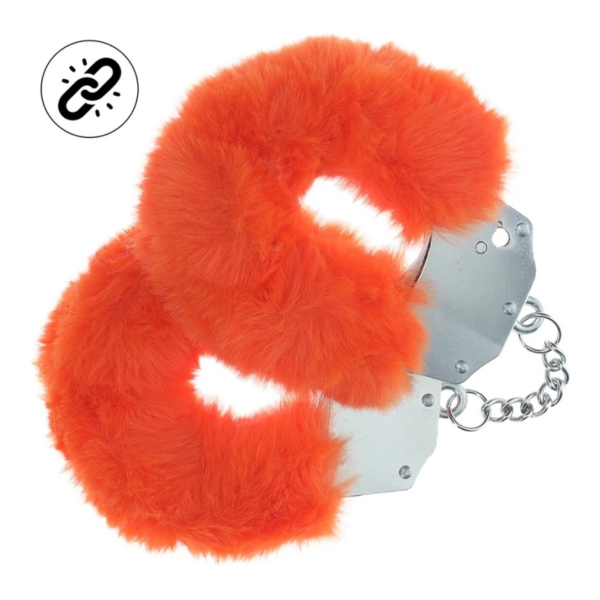 Ouch By Shots Orange Sturdy Furry Handcuffs - Orange