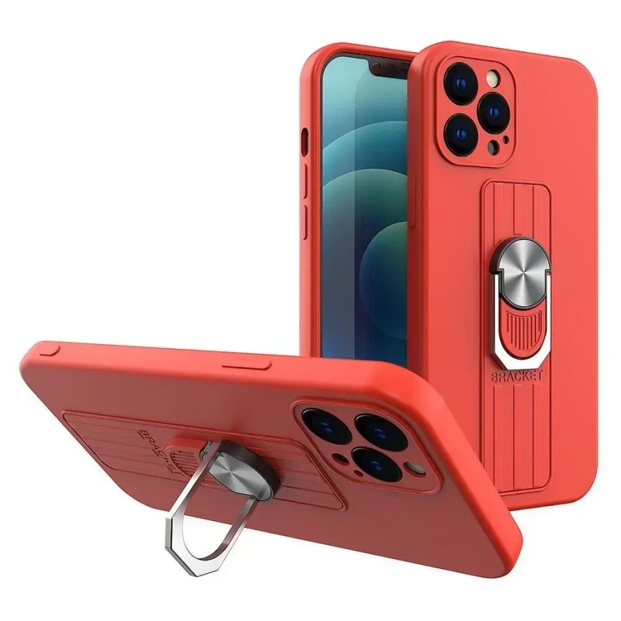 Силиконовый чехол Ring Case с держателем для пальца и подставкой для Xiaomi Redmi Note 11 Pro красный – 2