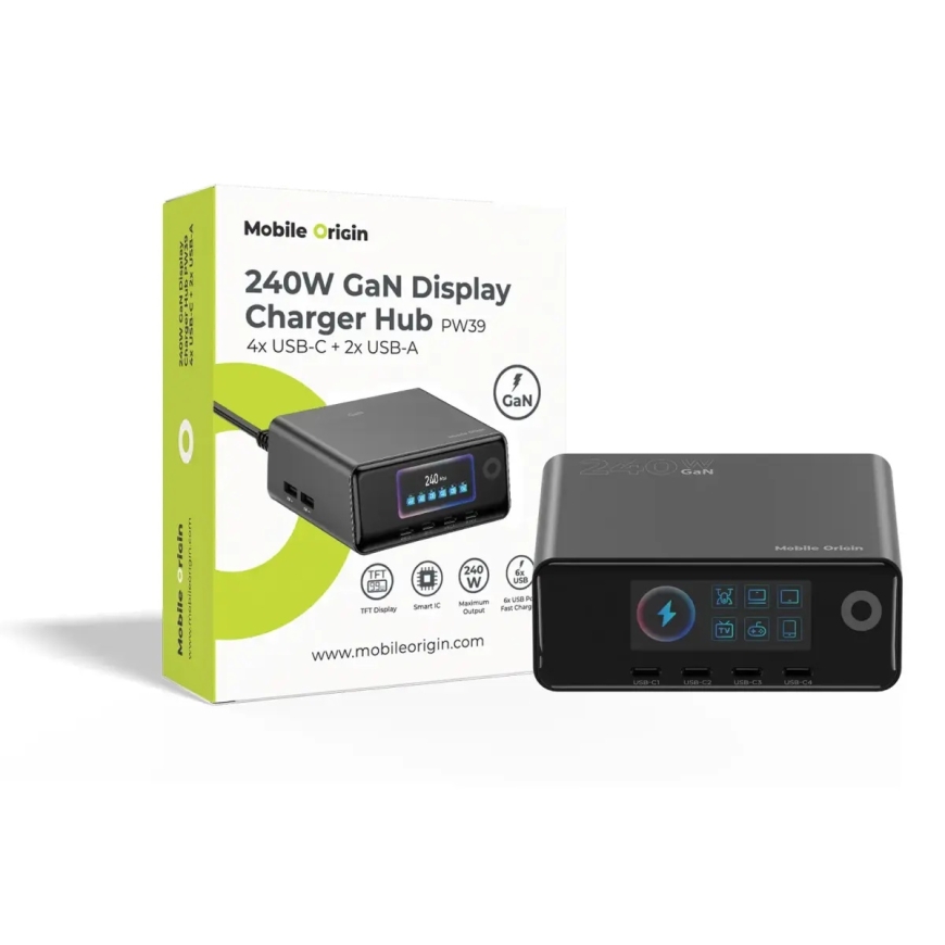 Mobile Origin 240W GaN Kuvalaadimise Hubs PW39 - 4x USB-C + 2x USB-A
