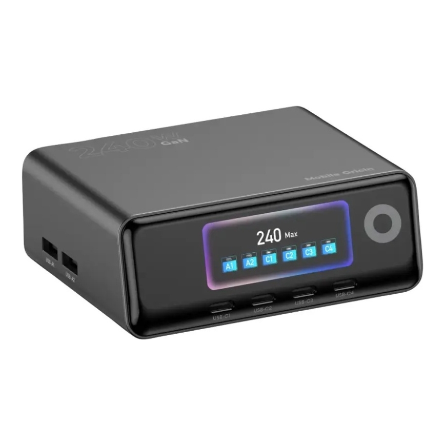 Mobile Origin 240W GaN Ekrano Krovimo Centras PW39 - 4x USB-C + 2x USB-A – 2