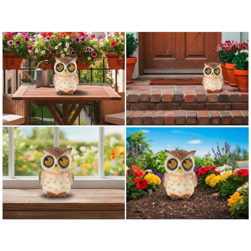 Maximex Saulės energija varoma sodo figūrėlė, pelėda su mirksinčiomis LED akimis, 13 cm – 5