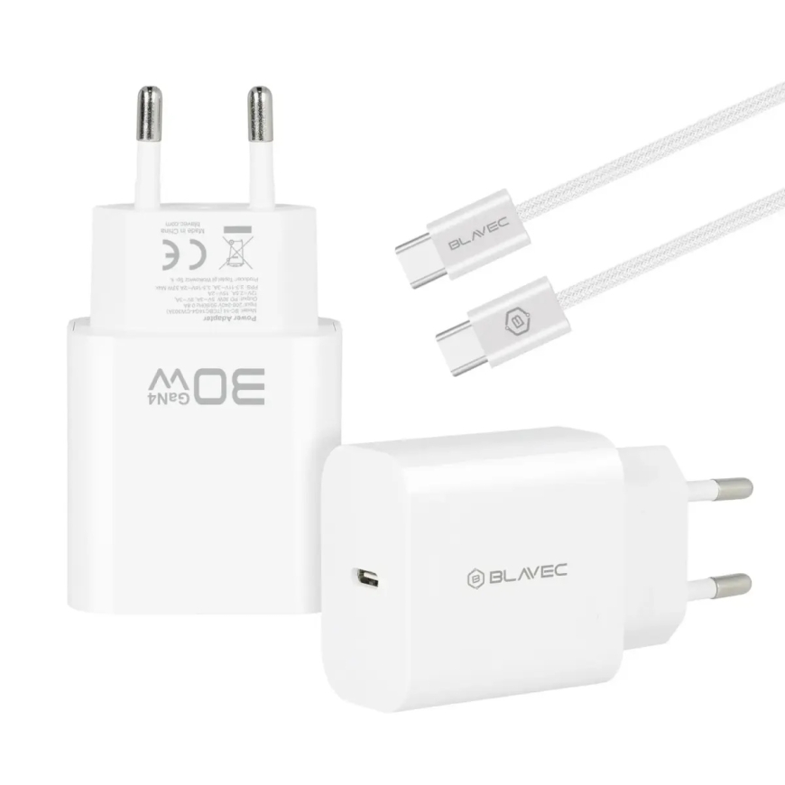 Blavec BC-14 GaN4 reisilaadija | 30W | PD, QC, GaN, PPS | USB-C | USB-C kuni USB-C kaabliga komplektis | valge – 2