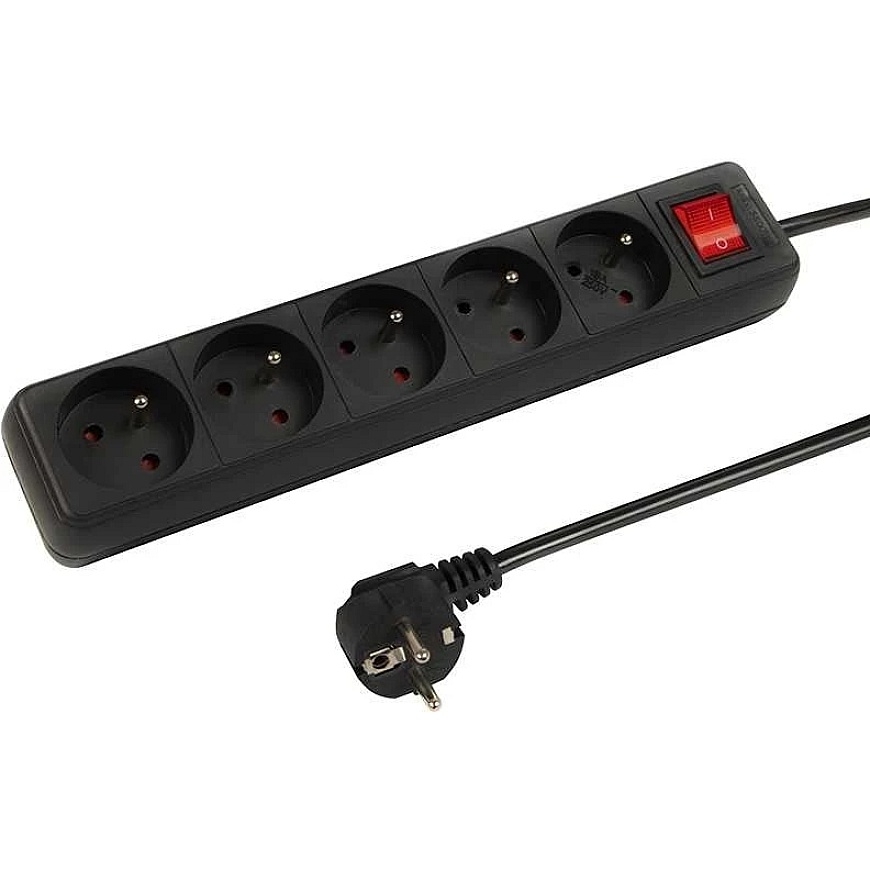 Blow PR-570WSP 5 lizdų maitinimo ilgintuvas su įžeminimu + jungiklis 3m juodas (3x1.5mm)
