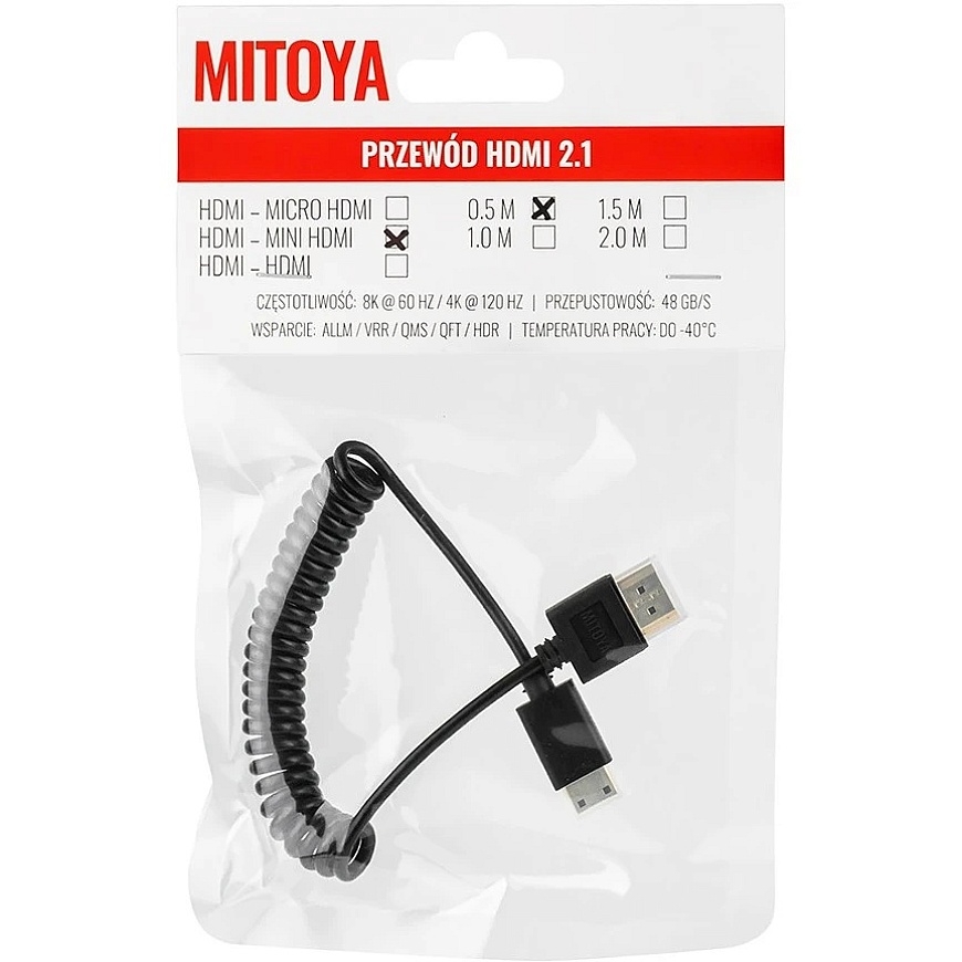 Mitoya HDMI Vads - 50cm Spirālveida HDMI uz Mini HDMI 2.1 8K 60Hz 48Gbps – 3