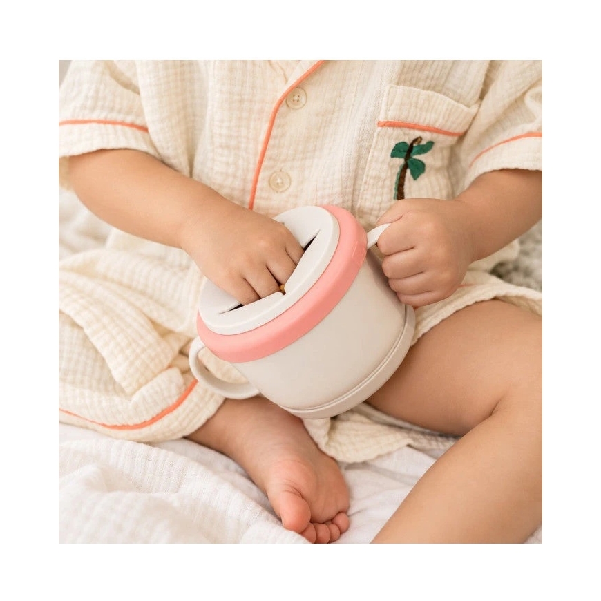Pink Spectra non-spill snack cup for babies with silicone lid, Grapefruit Pink – 3