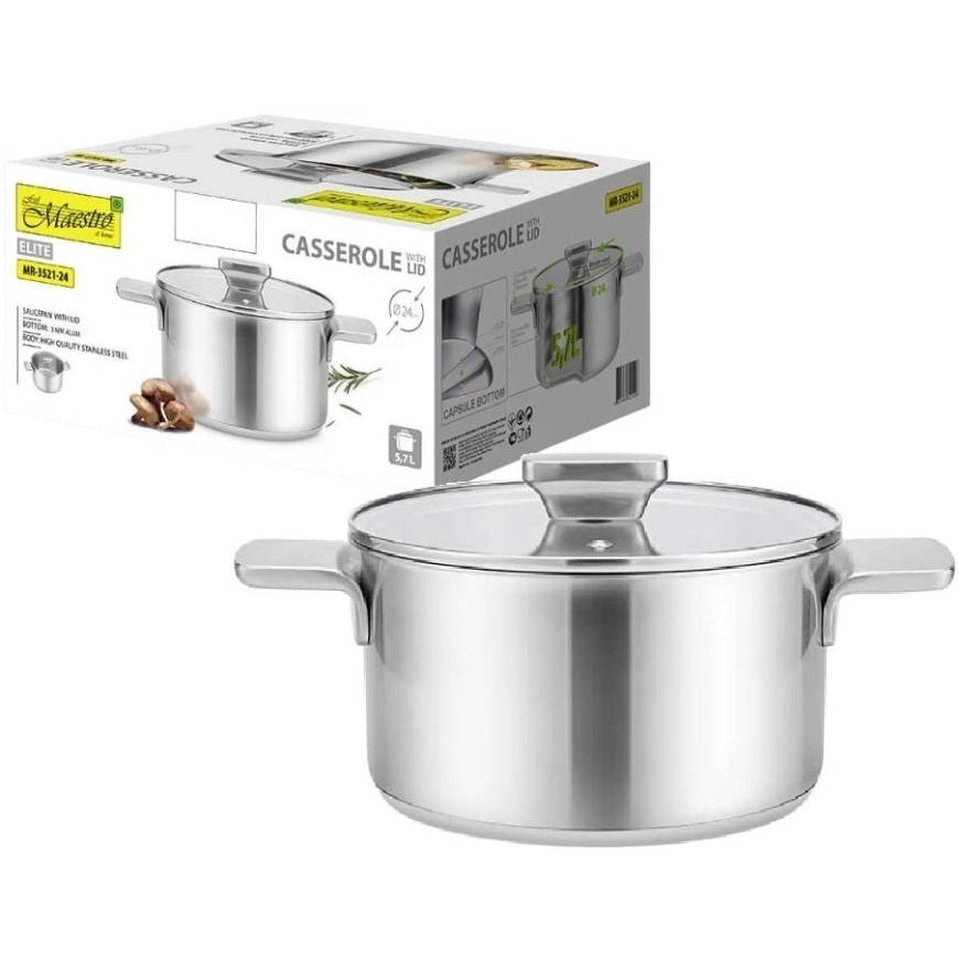 Maestro Tērauda Katls ar Vāku Indukcijai un Gāzei 24cm 5.7L MAESTRO MR-3521-24 – 3