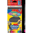 Värilliset kynät, kolmiulotteiset, Colorino Kids, 12 väriä (kulta, hopea) mustasta puusta, teroittimella. Värilliset kynät, kolmiulotteiset, Colorino Kids, 12 väriä (kulta, hopea) mustasta puusta, teroittimella.