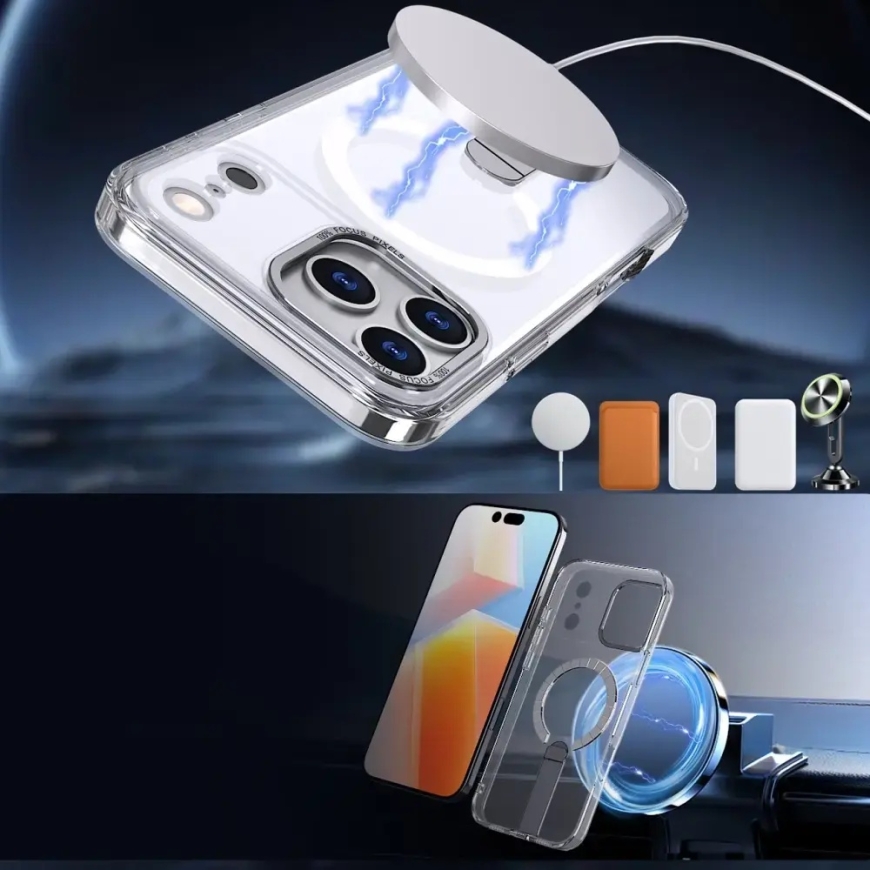 Hybrid Armor X maciņš ar statīvu un MagSafe atbalstu telefonam Samsung Galaxy S25 FE (S731) caurspīdīgs – 4