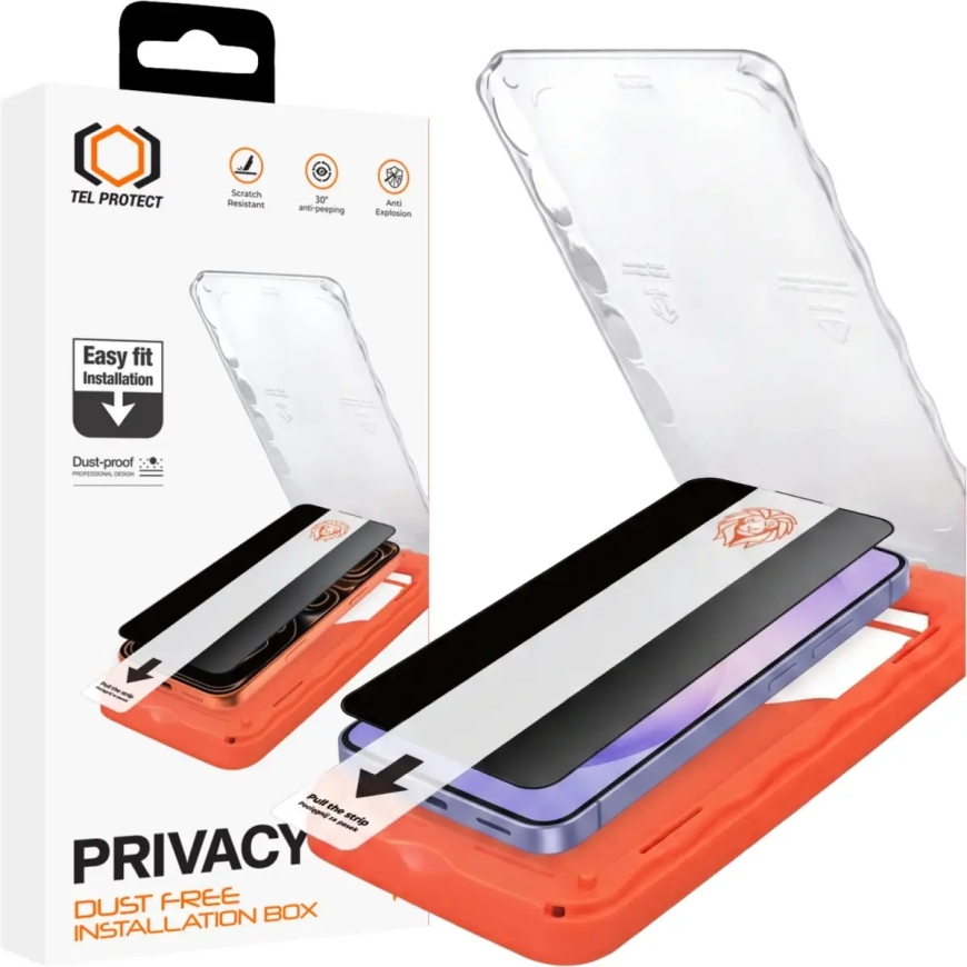 Tel Protect Dust-Free Easy Fit Privacy Titan aizsargstikls telefona ekrānam Samsung Galaxy S26+ (S947) (privātuma efekts) (sader