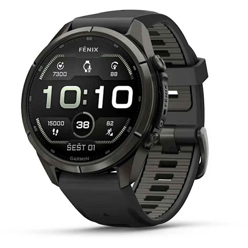 Garmin fēnix® 9 Pro inReach® nutikas kell – 43mm, hall süsinik DLC titan musta / kruusaga halli silikoonrinnaga | 010-04335-11