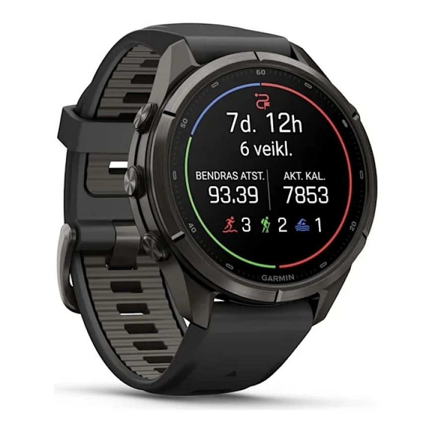 Išmanusis laikrodis Garmin fēnix® 9 Pro inReach® – 43mm, Pilkos anglies spalvos DLC titanas su juodos / akmenėlių pilkos spalvos – 3