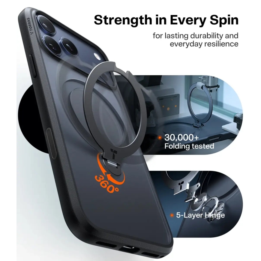 Torras Ostand Q3 Spin, musta - iPhone 18 Pro/17 Pro – 3