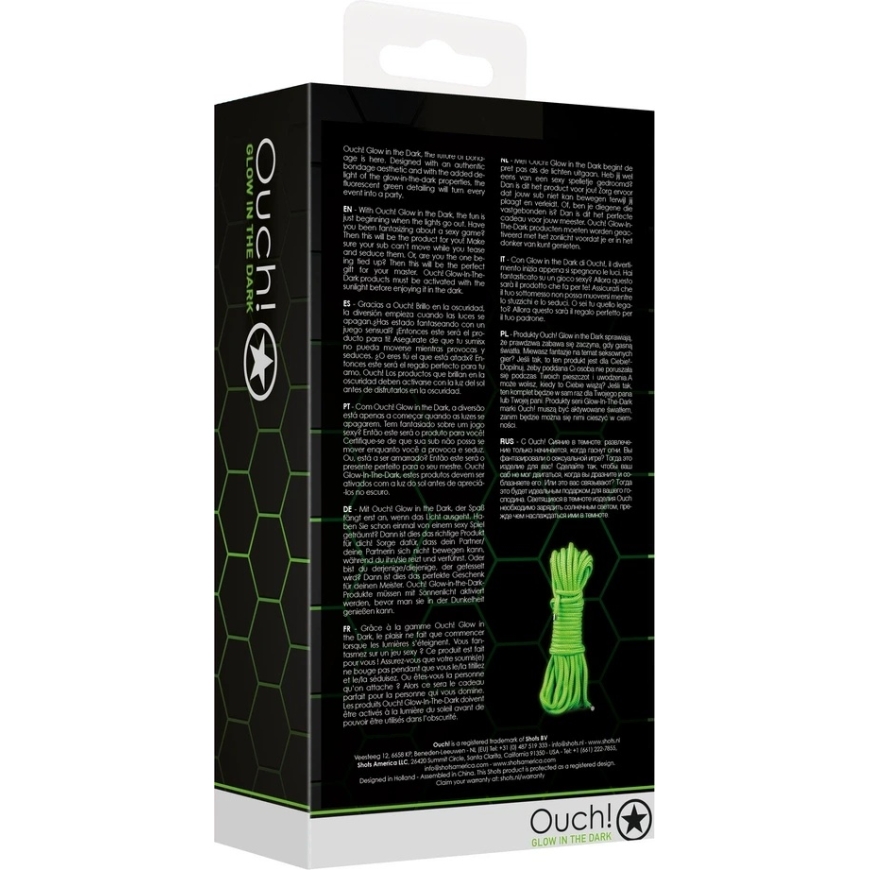 Ouch By Shots Ach! Rope - 10m/16 Strings - Glow in the Dark - Neon Green – 3