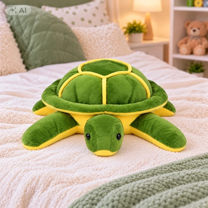 Lean Toys Plush Turtle, green with yellow details, 33 x 30 x 12 cm – 5