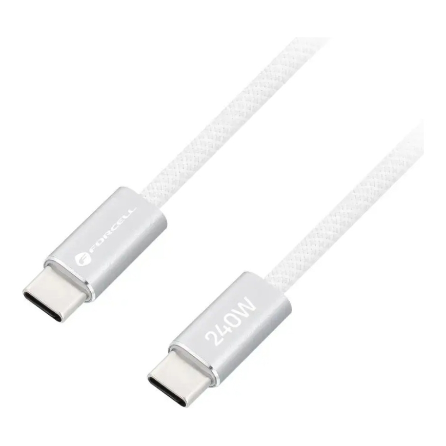 Forcell F-Energy Cafule Color CBN1 andmeedastus- ja laadimiskaabel | USB-C kuni USB-C | QC 4.0, PD | 240W | 2m | valge – 3