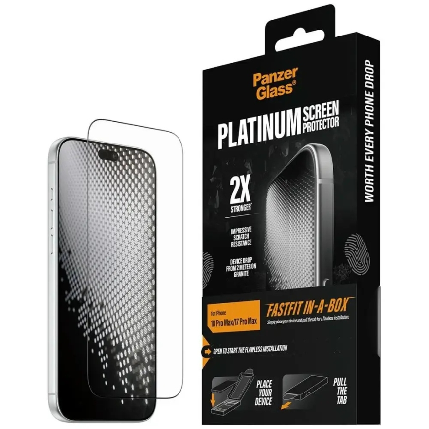 Tempered glass PanzerGlass Platinum w. Fastfit in-a-box do iPhone 18 Pro Max / 17 Pro Max – 5